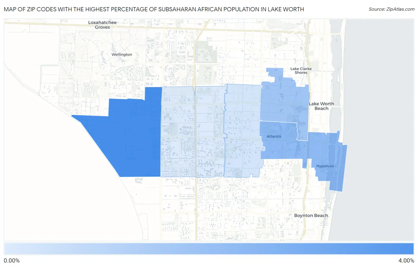Zip Codes with the Highest Percentage of Subsaharan African Population in Lake Worth Map