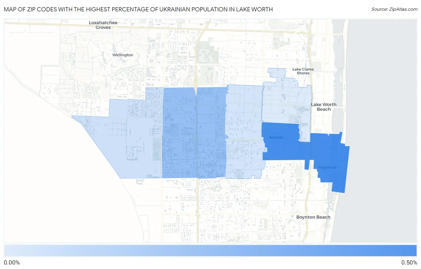 Zip Codes with the Highest Percentage of Ukrainian Population in Lake Worth Map