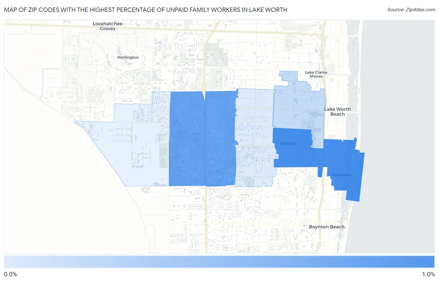 Zip Codes with the Highest Percentage of Unpaid Family Workers in Lake Worth Map