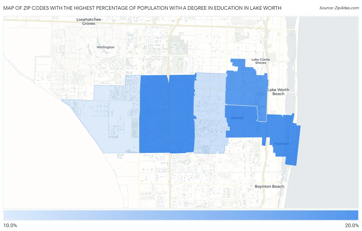 Zip Codes with the Highest Percentage of Population with a Degree in Education in Lake Worth Map