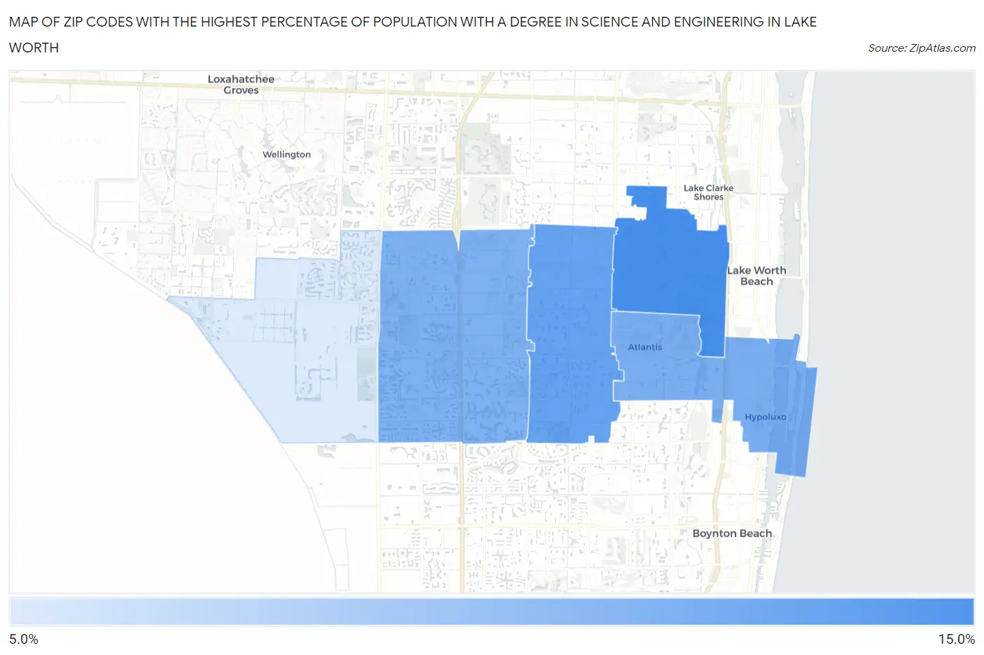 Zip Codes with the Highest Percentage of Population with a Degree in Science and Engineering in Lake Worth Map