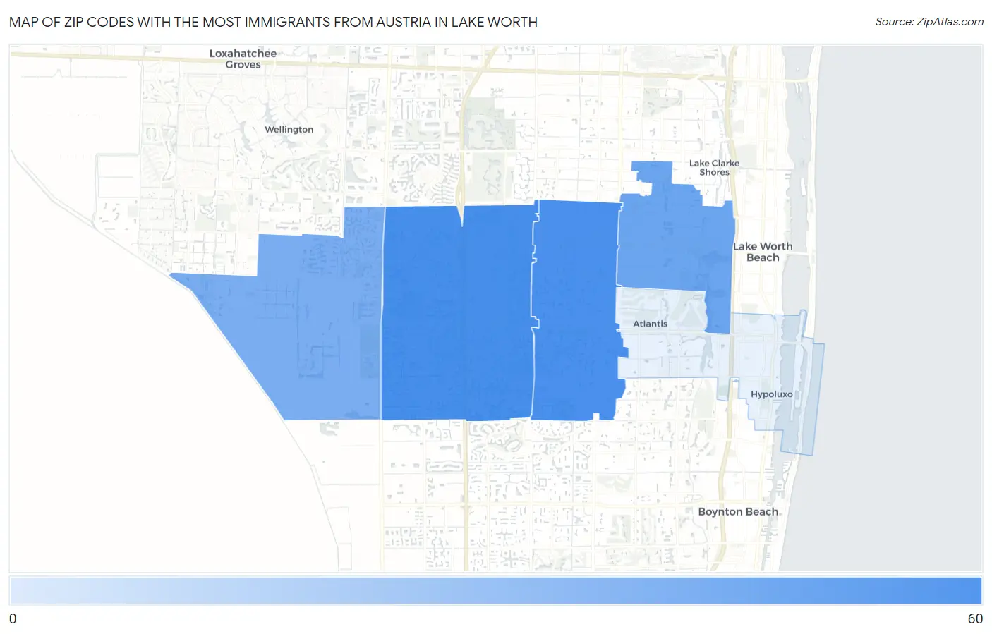 Zip Codes with the Most Immigrants from Austria in Lake Worth Map