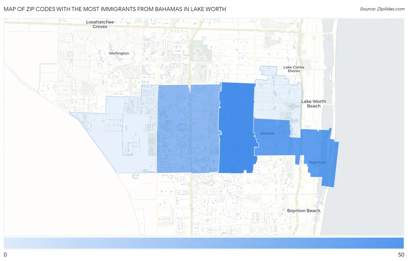 Zip Codes with the Most Immigrants from Bahamas in Lake Worth Map