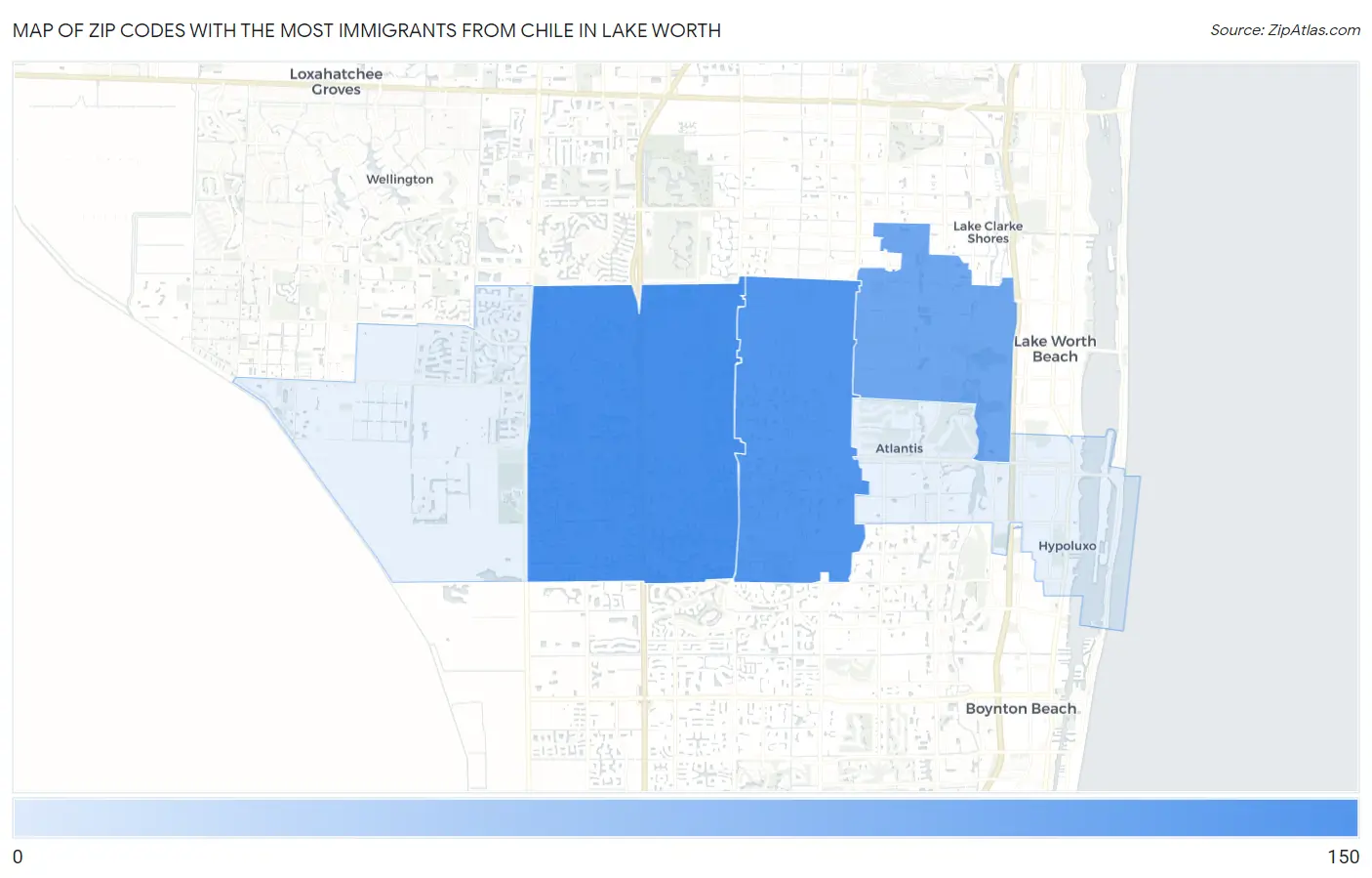 Zip Codes with the Most Immigrants from Chile in Lake Worth Map
