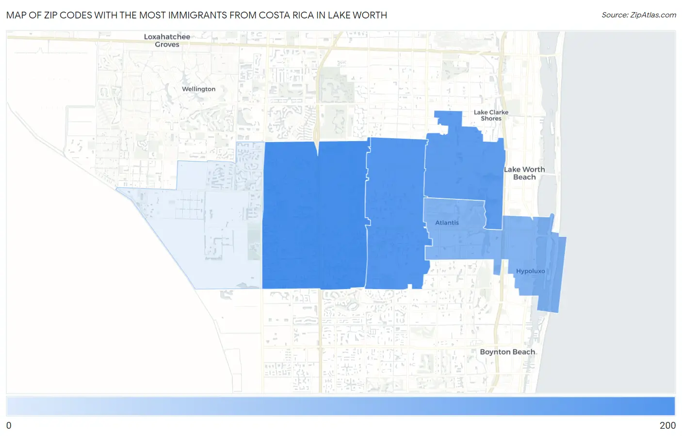 Zip Codes with the Most Immigrants from Costa Rica in Lake Worth Map