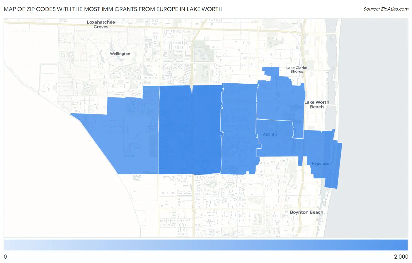 Zip Codes with the Most Immigrants from Europe in Lake Worth Map