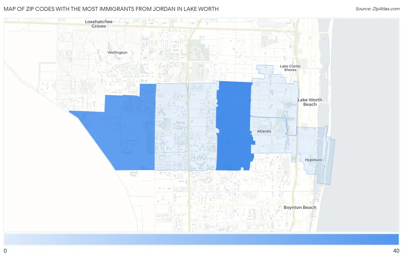 Zip Codes with the Most Immigrants from Jordan in Lake Worth Map
