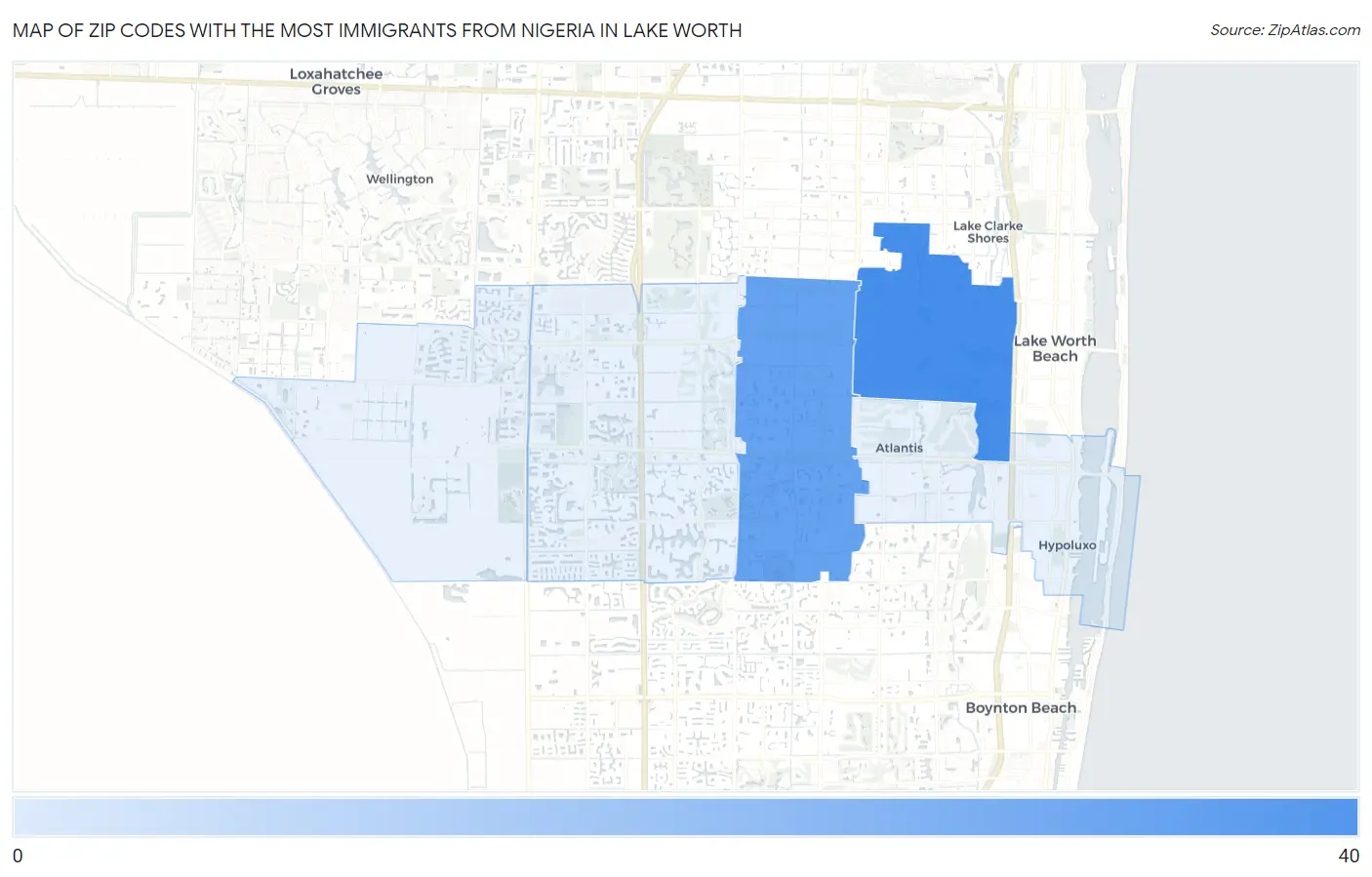 Zip Codes with the Most Immigrants from Nigeria in Lake Worth Map