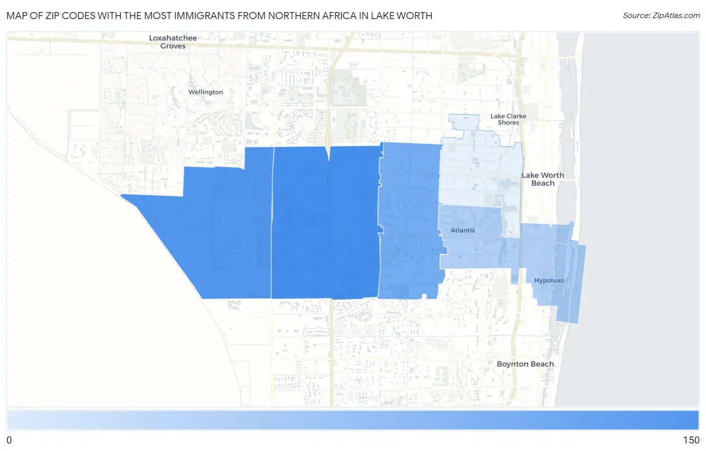 Zip Codes with the Most Immigrants from Northern Africa in Lake Worth Map