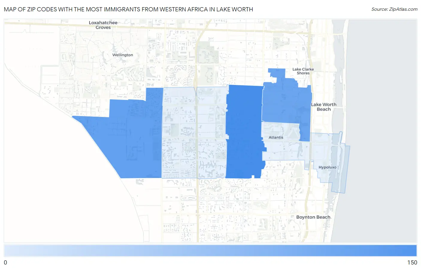 Zip Codes with the Most Immigrants from Western Africa in Lake Worth Map