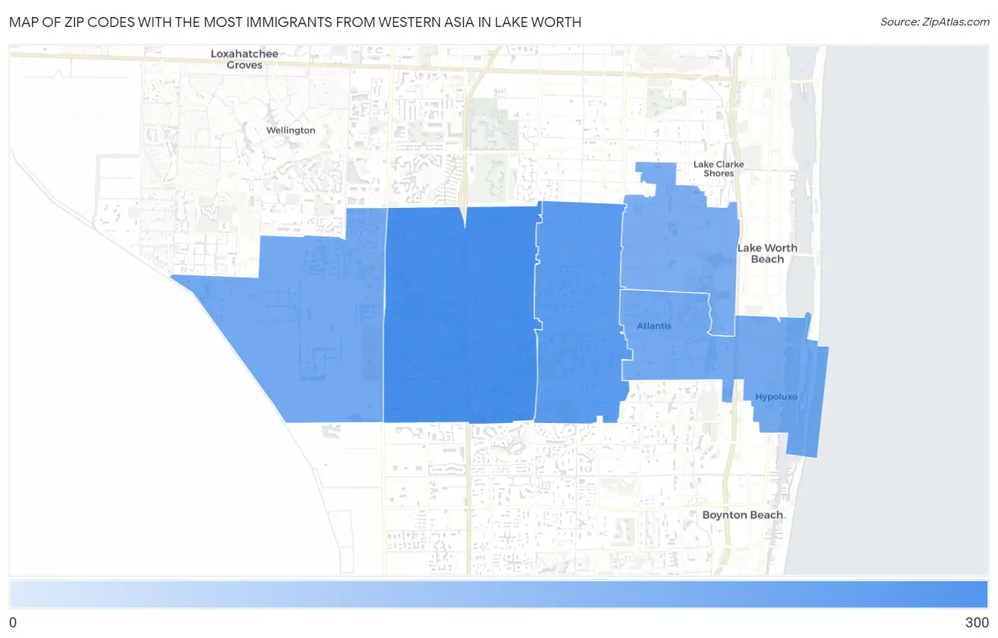 Zip Codes with the Most Immigrants from Western Asia in Lake Worth Map
