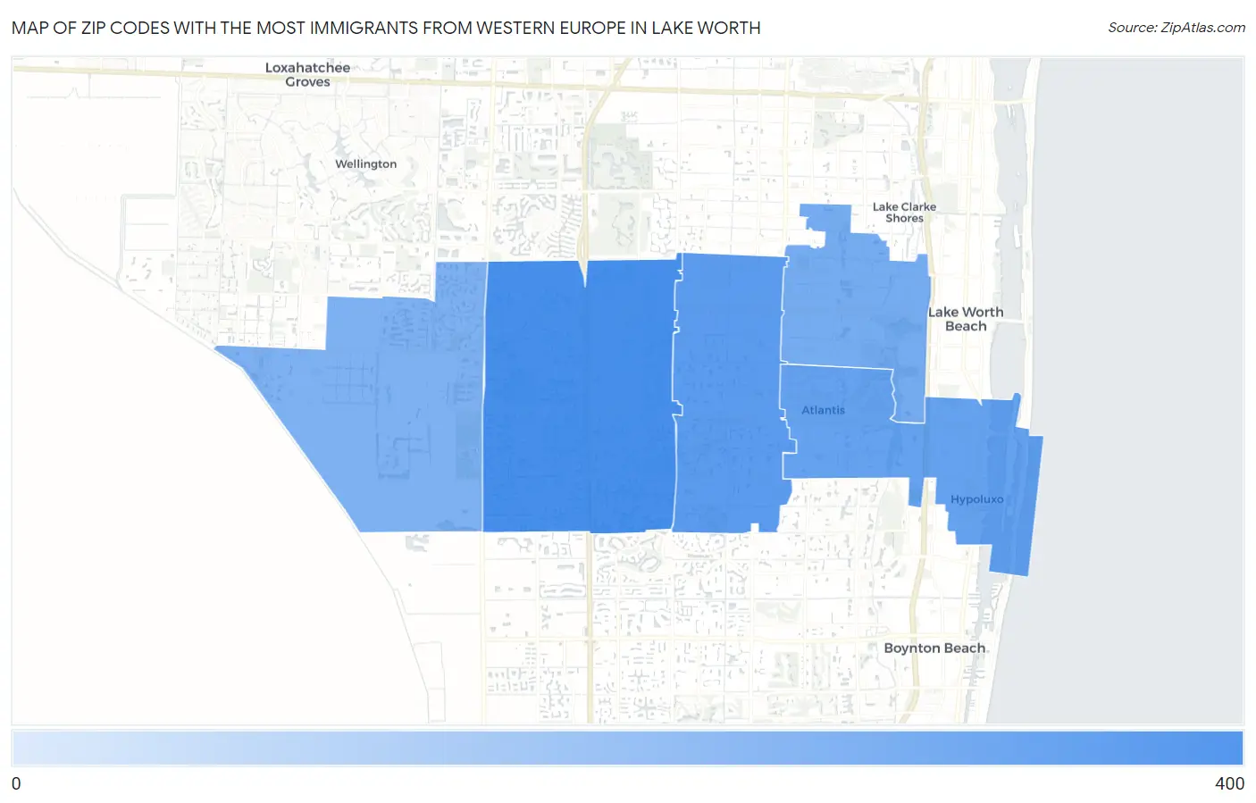 Zip Codes with the Most Immigrants from Western Europe in Lake Worth Map