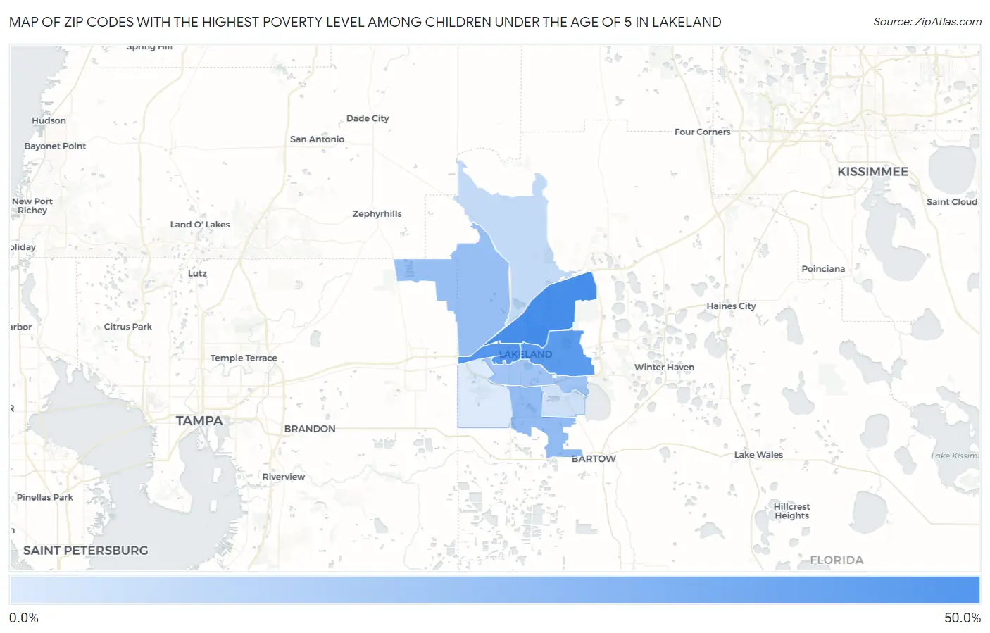 Zip Codes with the Highest Poverty Level Among Children Under the Age of 5 in Lakeland Map