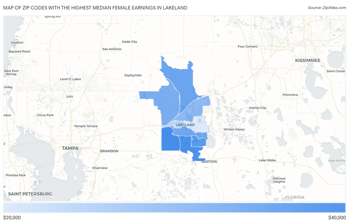 Zip Codes with the Highest Median Female Earnings in Lakeland Map