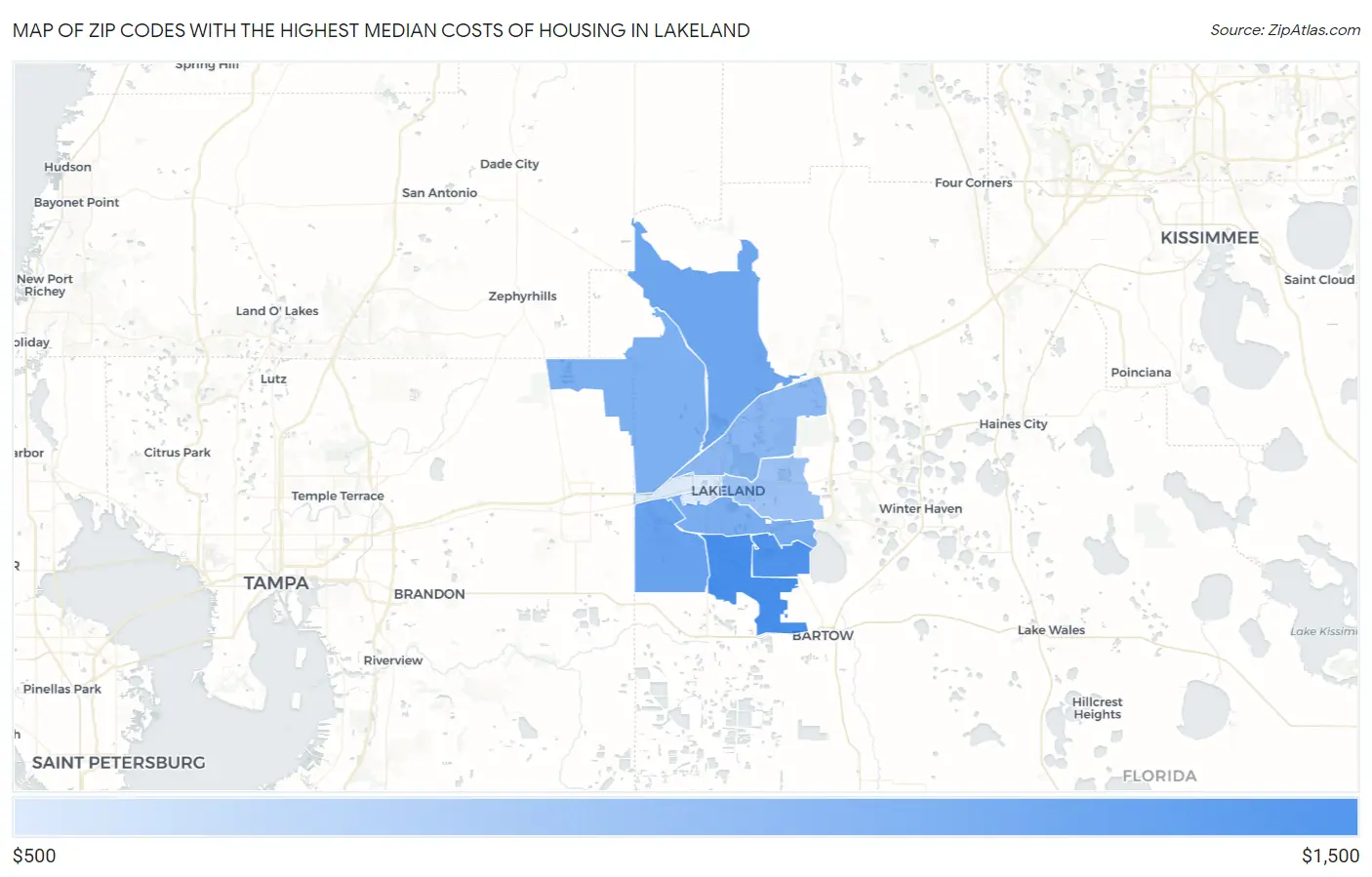 Zip Codes with the Highest Median Costs of Housing in Lakeland Map