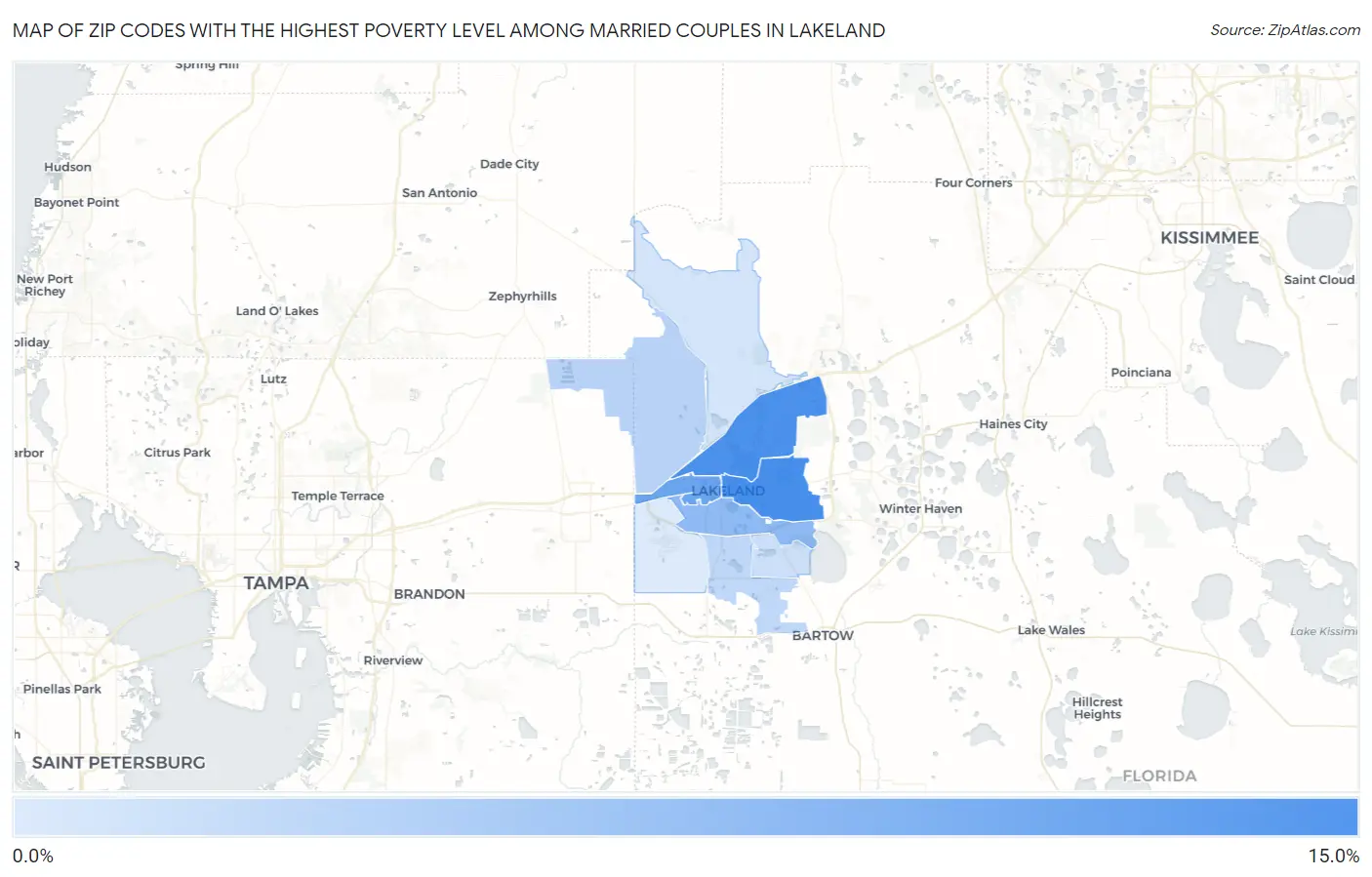 Zip Codes with the Highest Poverty Level Among Married Couples in Lakeland Map