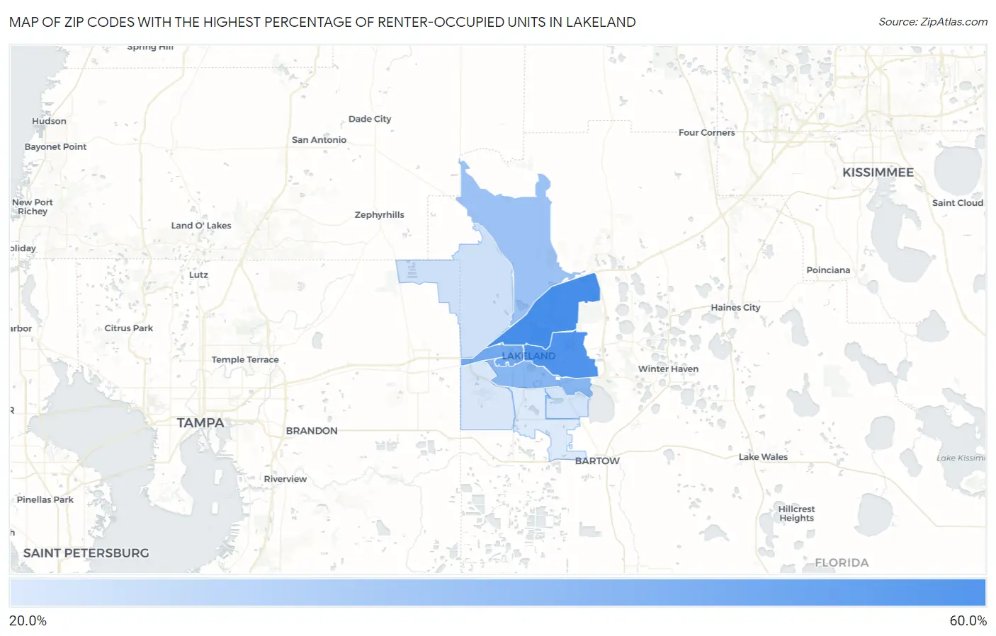 Zip Codes with the Highest Percentage of Renter-Occupied Units in Lakeland Map