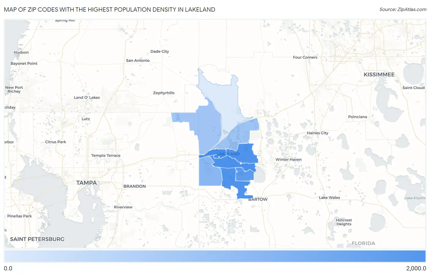 Zip Codes with the Highest Population Density in Lakeland Map