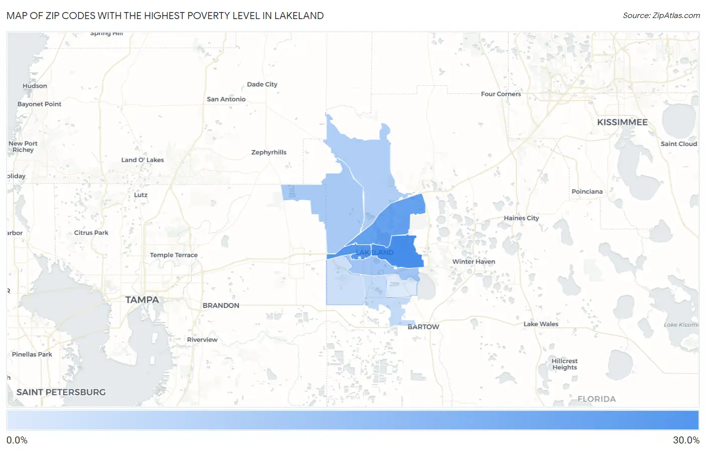 Zip Codes with the Highest Poverty Level in Lakeland Map