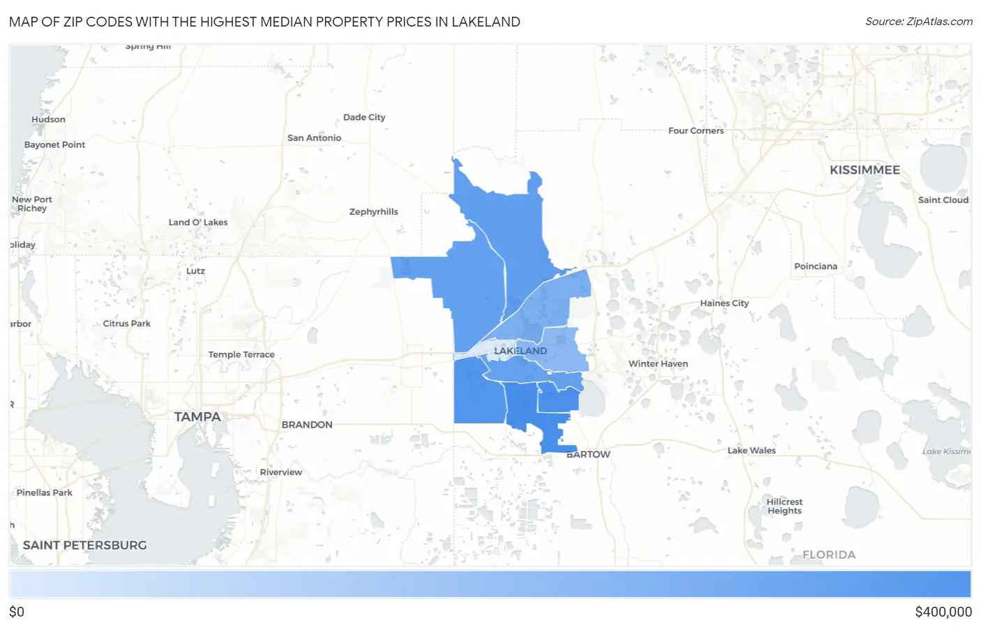 Zip Codes with the Highest Median Property Prices in Lakeland Map