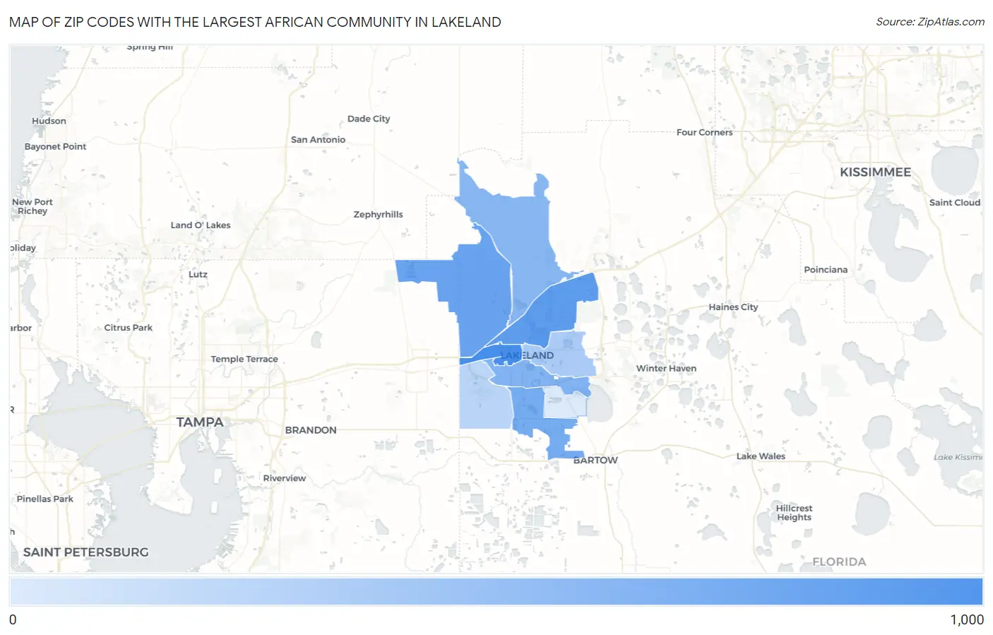 Zip Codes with the Largest African Community in Lakeland Map