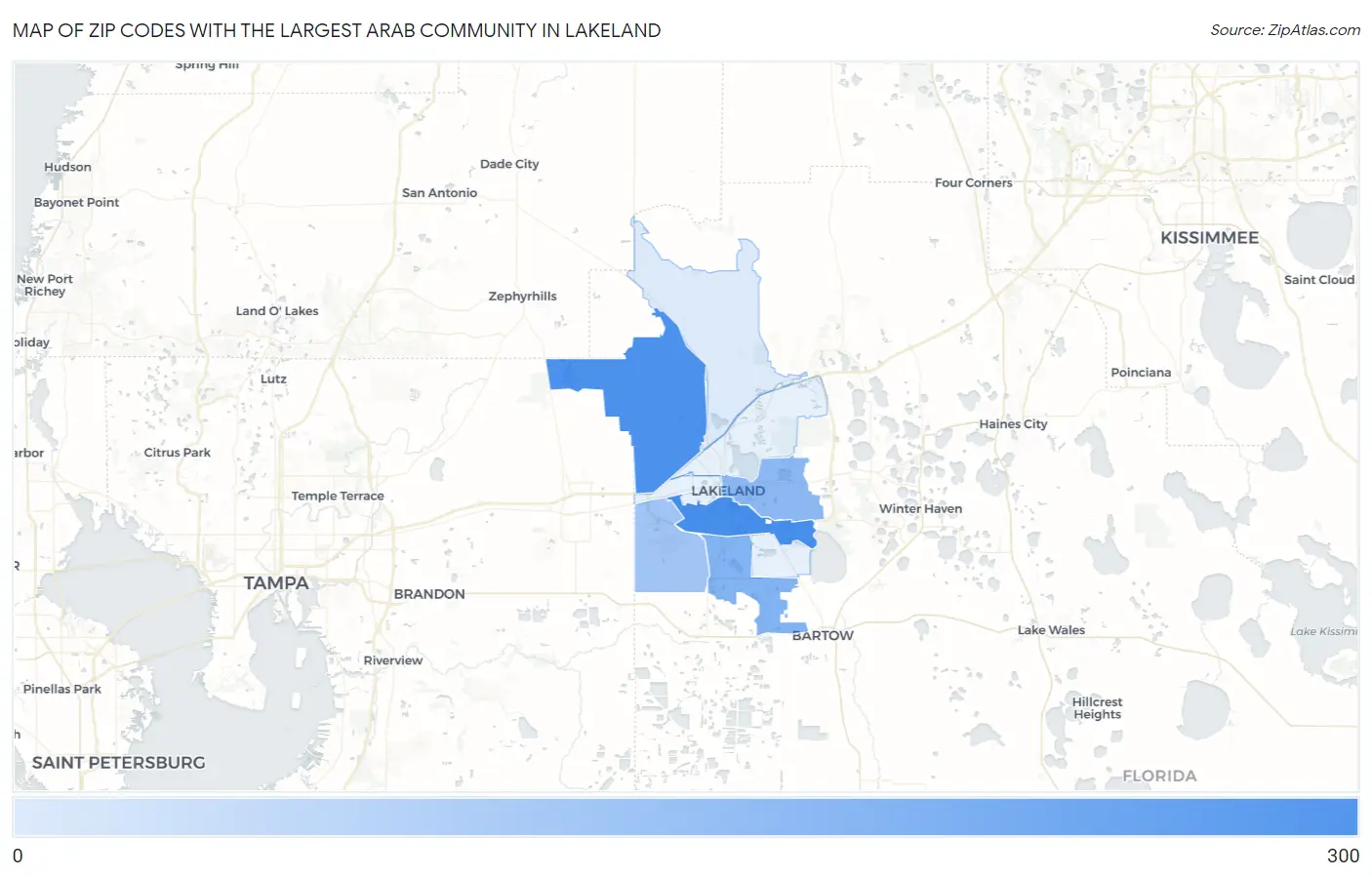 Zip Codes with the Largest Arab Community in Lakeland Map