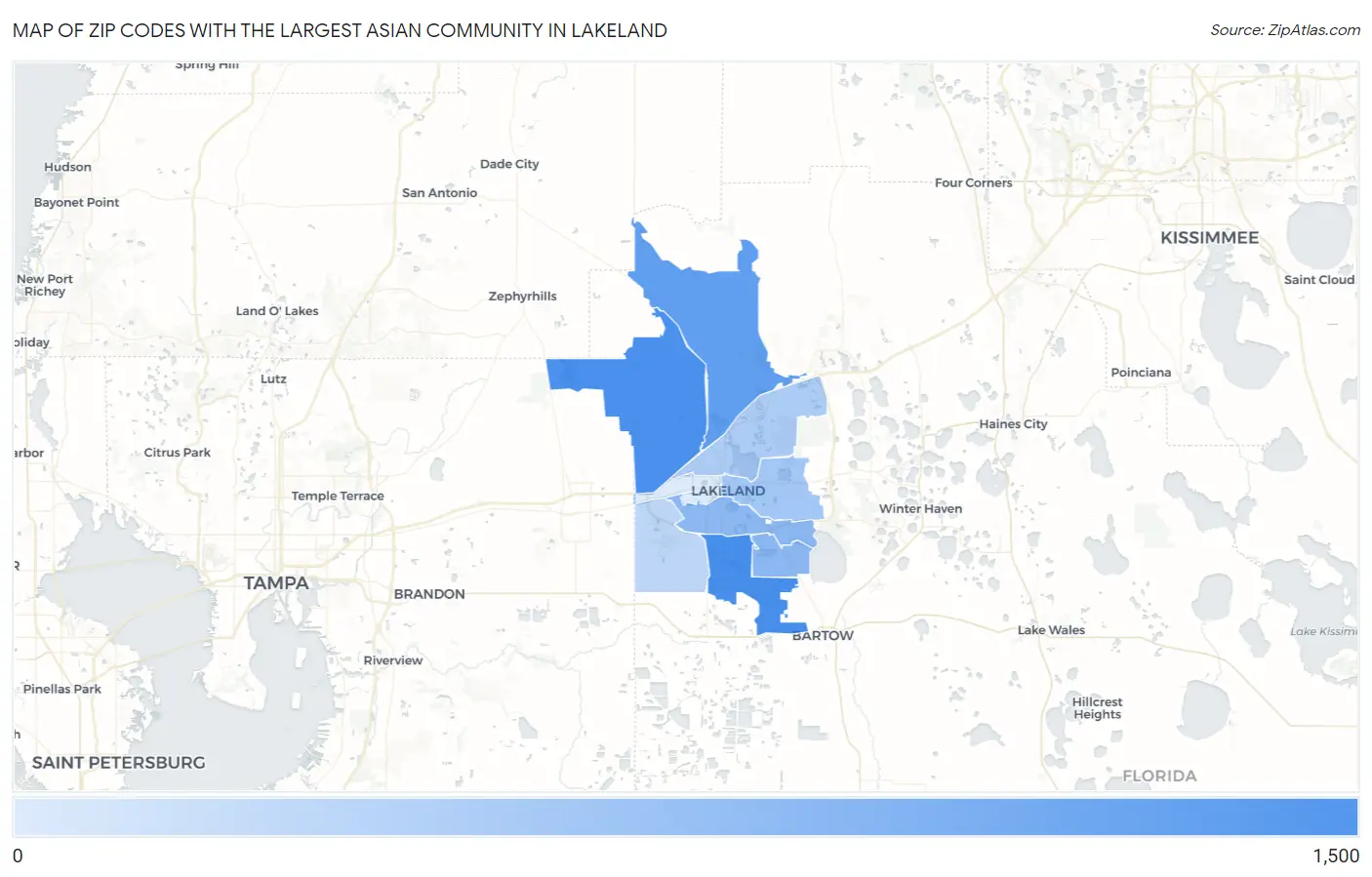 Zip Codes with the Largest Asian Community in Lakeland Map