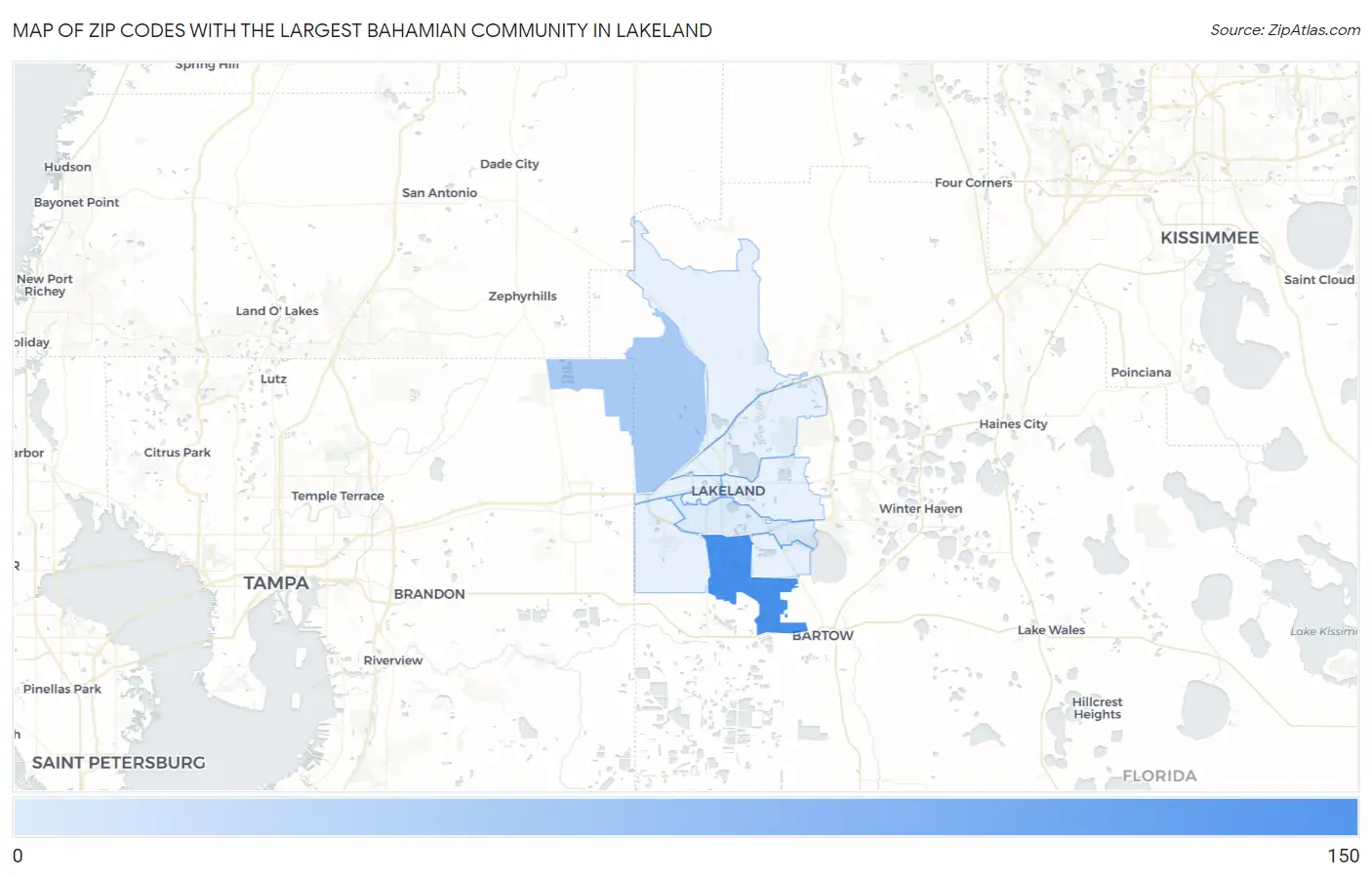 Zip Codes with the Largest Bahamian Community in Lakeland Map