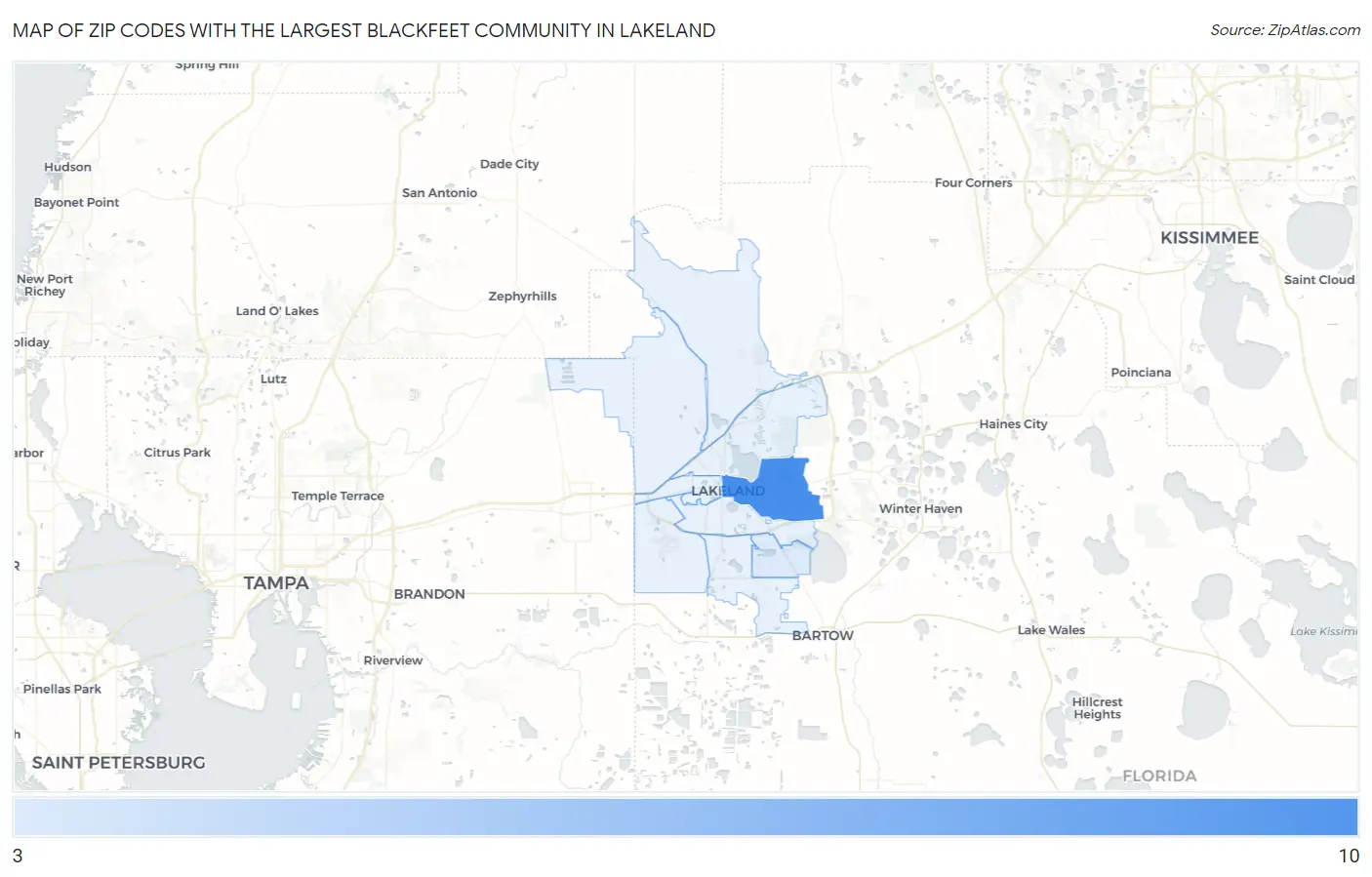 Zip Codes with the Largest Blackfeet Community in Lakeland Map