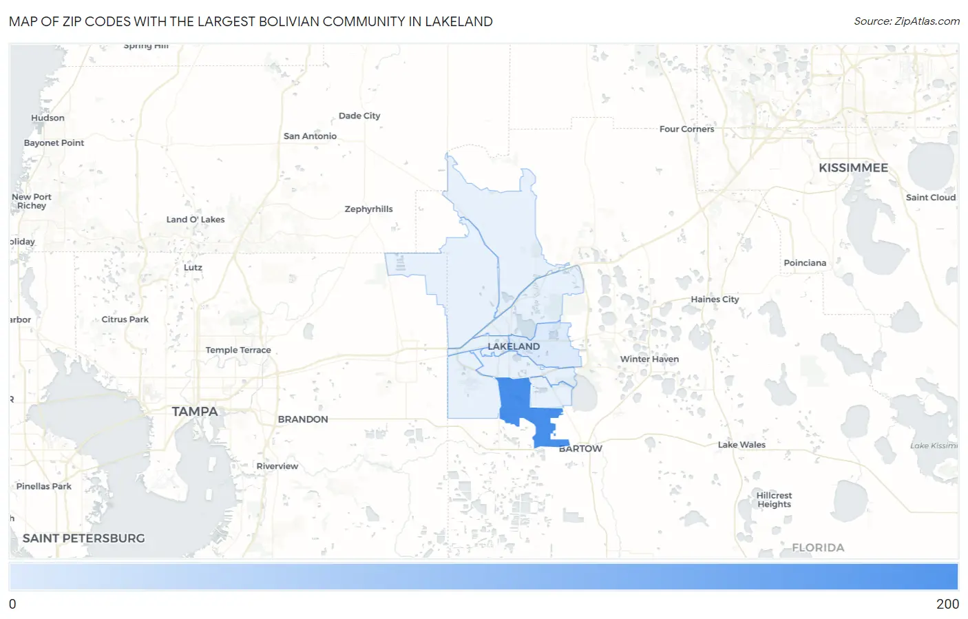 Zip Codes with the Largest Bolivian Community in Lakeland Map