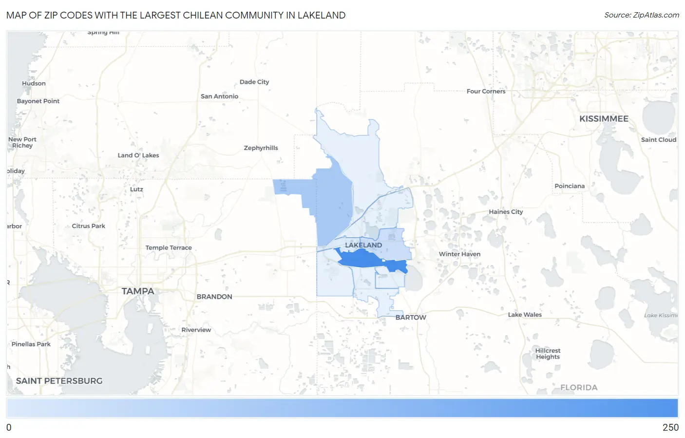 Zip Codes with the Largest Chilean Community in Lakeland Map