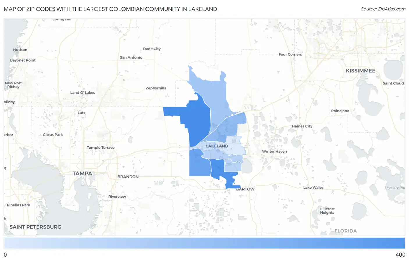 Zip Codes with the Largest Colombian Community in Lakeland Map
