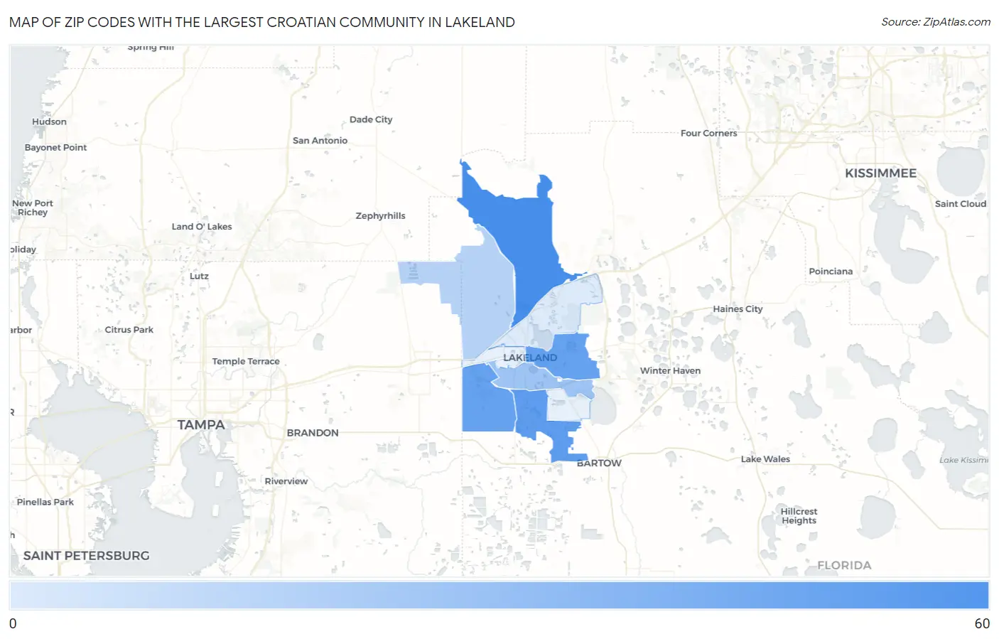 Zip Codes with the Largest Croatian Community in Lakeland Map