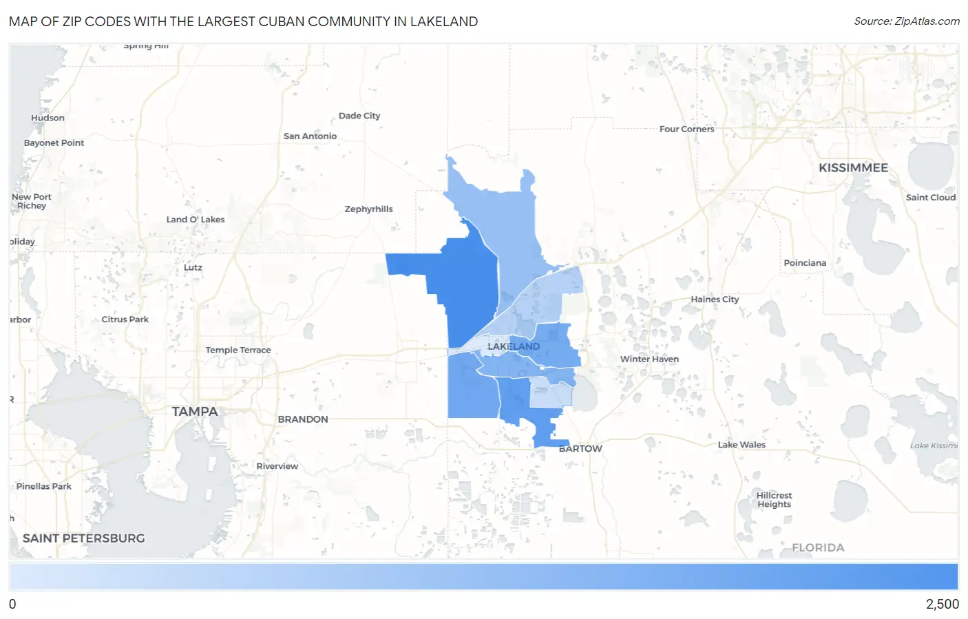 Zip Codes with the Largest Cuban Community in Lakeland Map