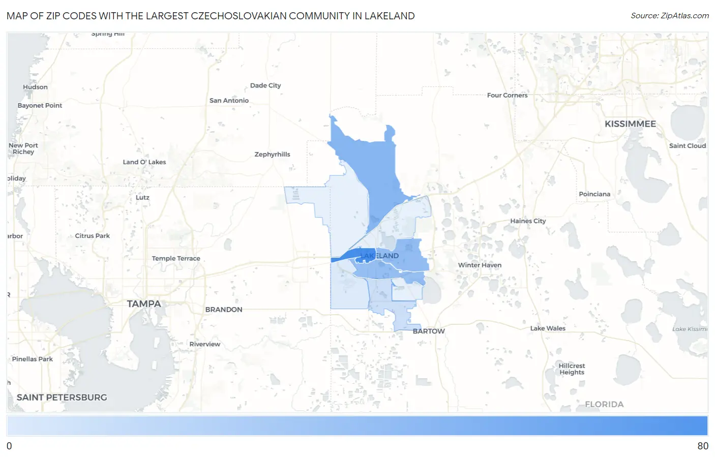 Zip Codes with the Largest Czechoslovakian Community in Lakeland Map