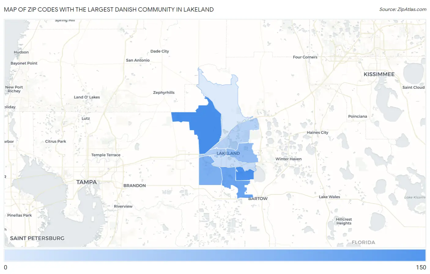 Zip Codes with the Largest Danish Community in Lakeland Map