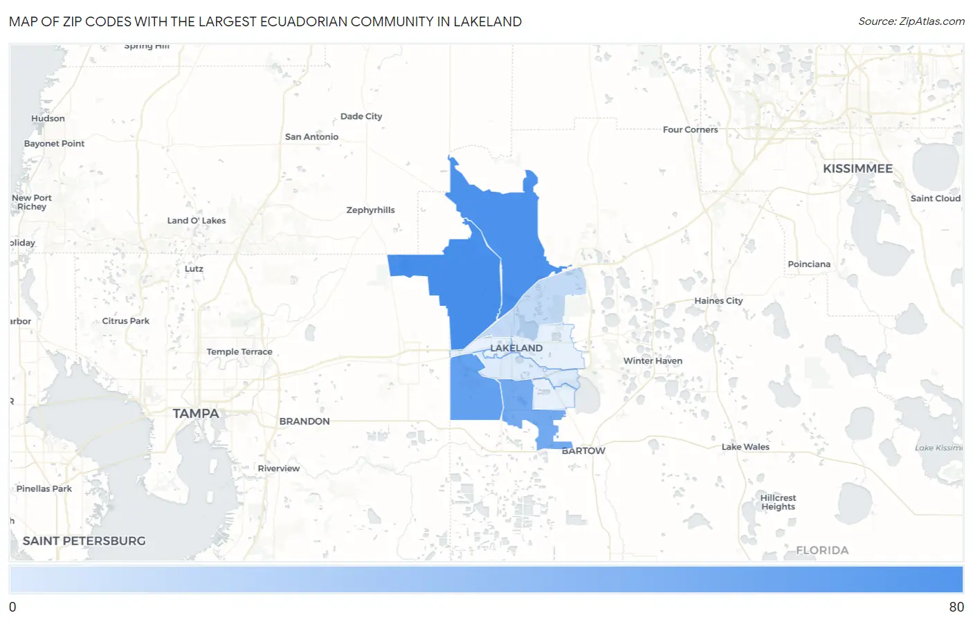 Zip Codes with the Largest Ecuadorian Community in Lakeland Map