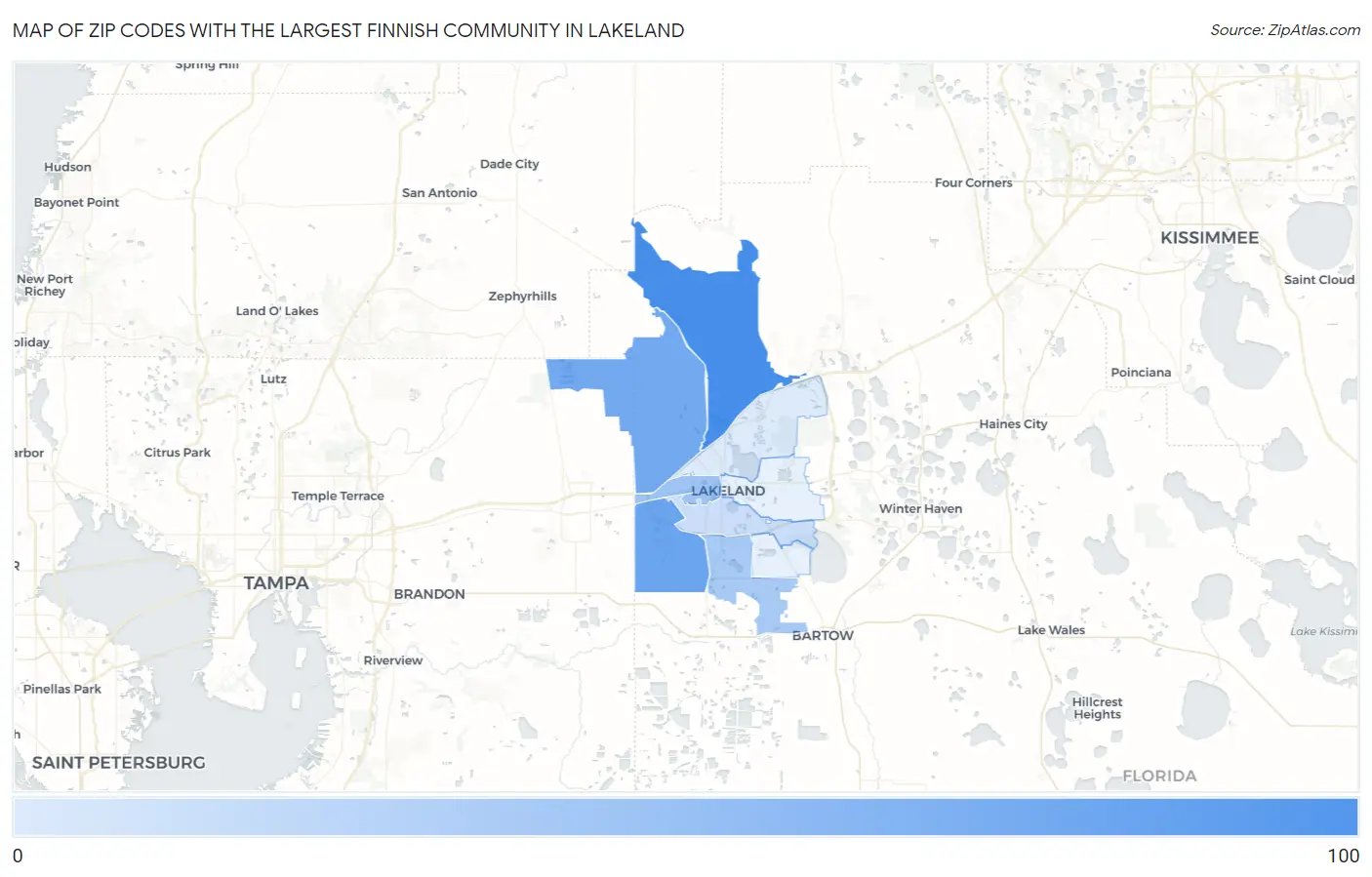 Zip Codes with the Largest Finnish Community in Lakeland Map