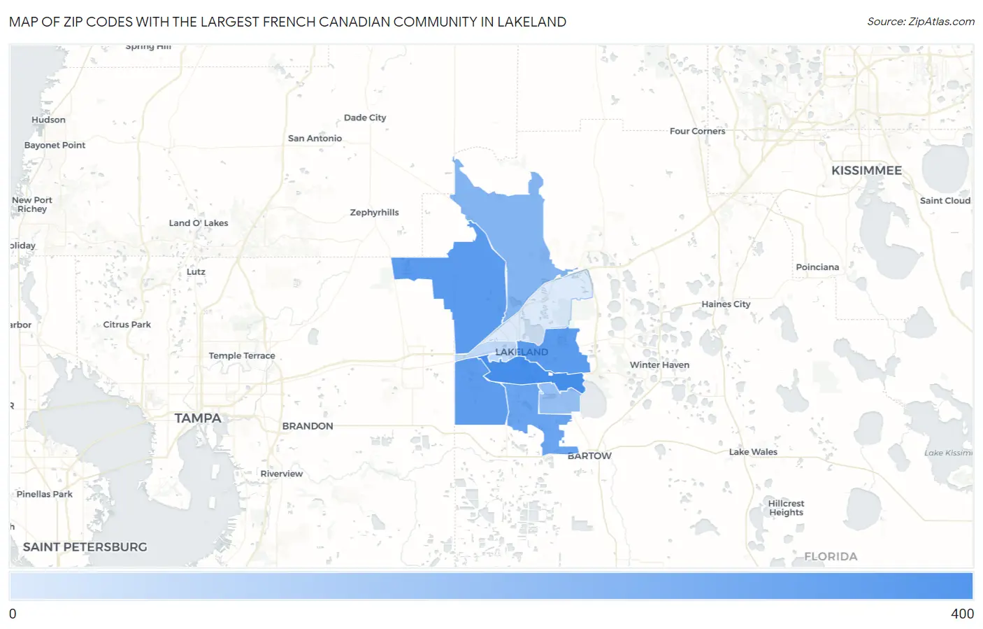 Zip Codes with the Largest French Canadian Community in Lakeland Map