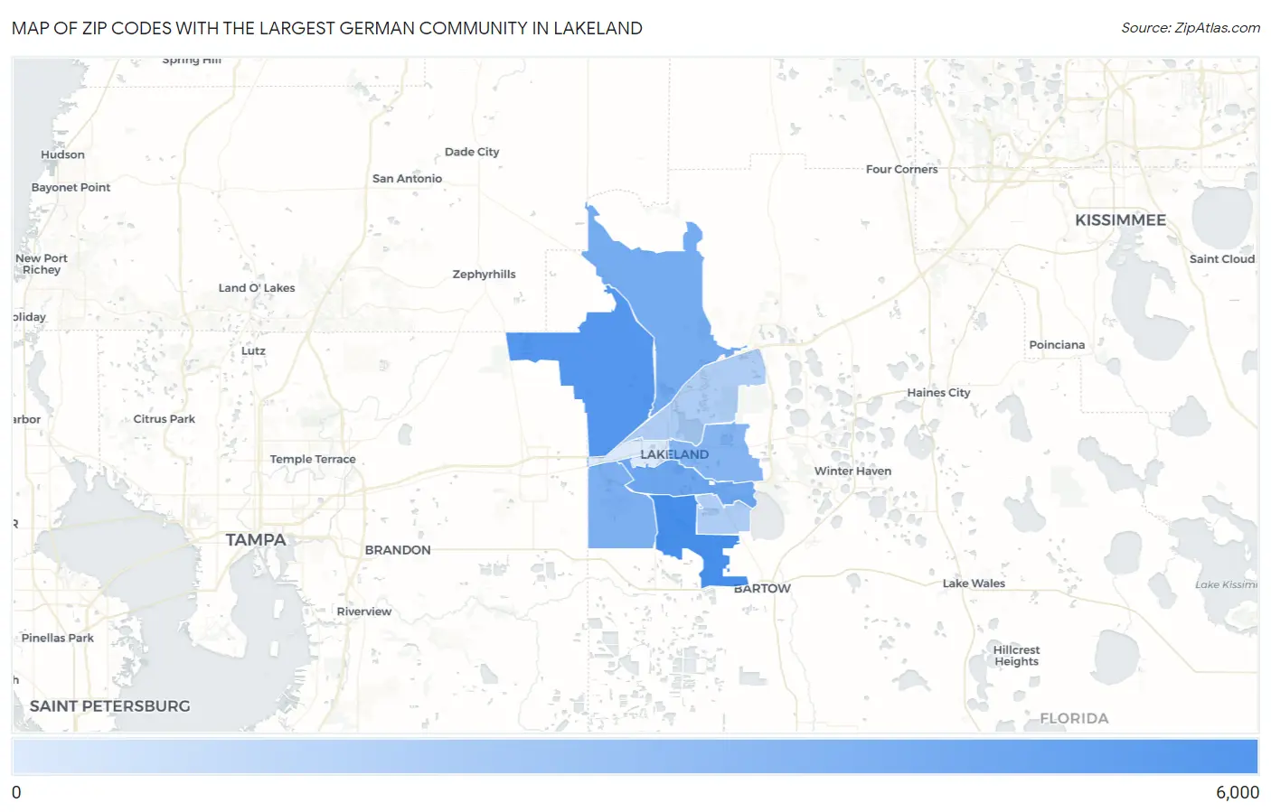 Zip Codes with the Largest German Community in Lakeland Map