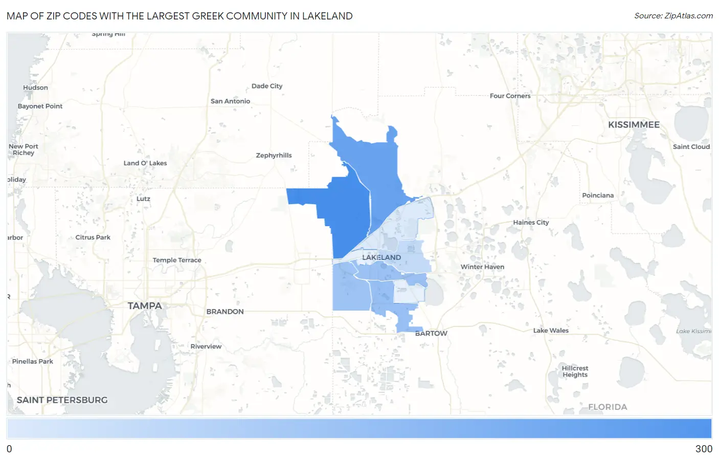 Zip Codes with the Largest Greek Community in Lakeland Map