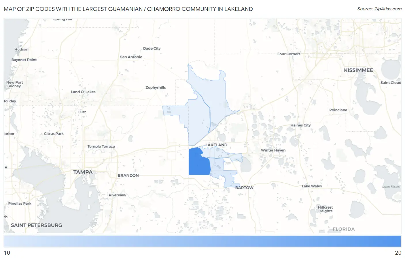 Zip Codes with the Largest Guamanian / Chamorro Community in Lakeland Map