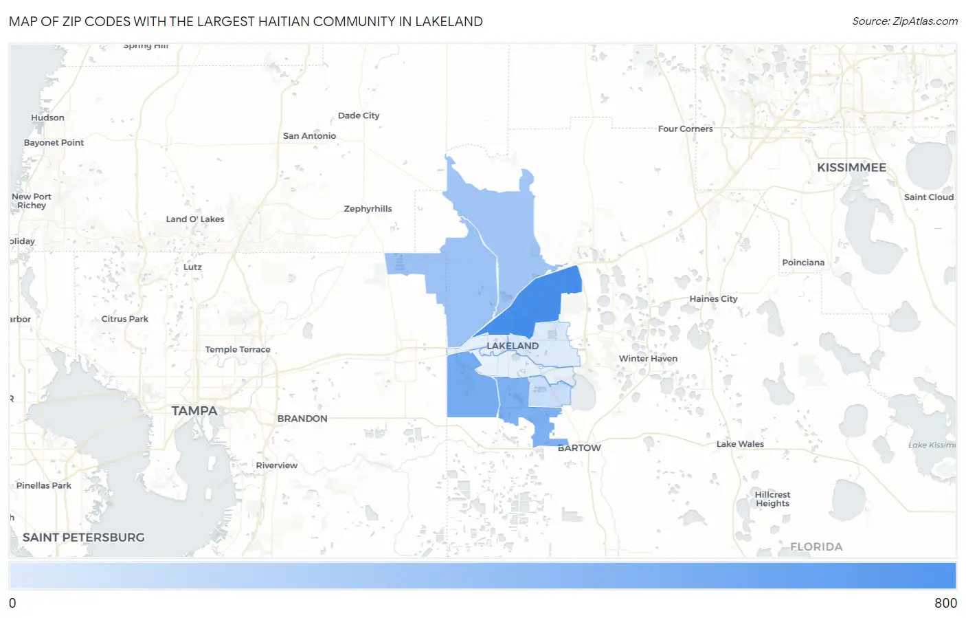 Zip Codes with the Largest Haitian Community in Lakeland Map