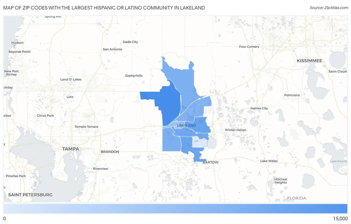 Zip Codes with the Largest Hispanic or Latino Community in Lakeland Map