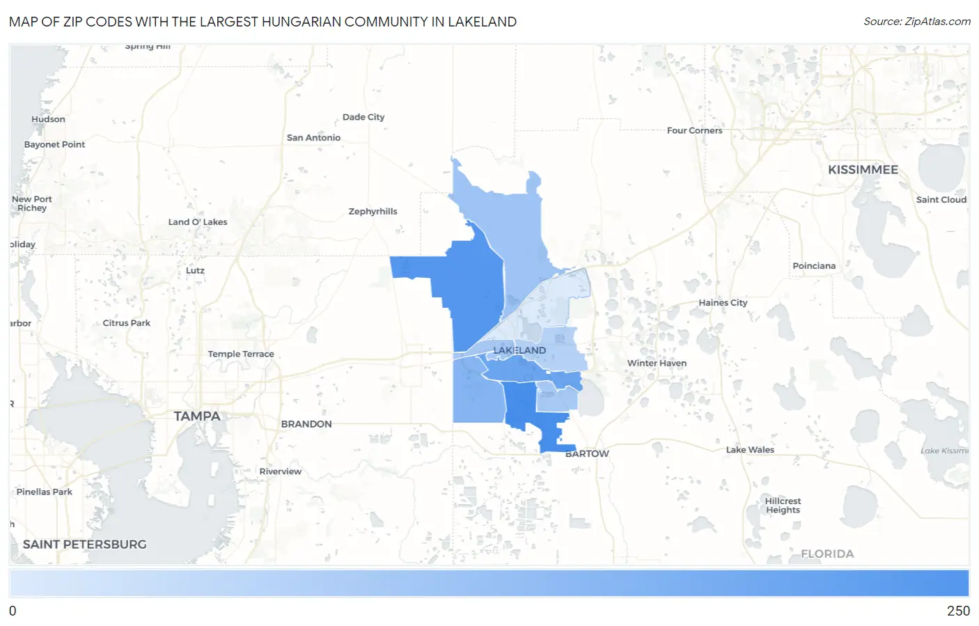 Zip Codes with the Largest Hungarian Community in Lakeland Map