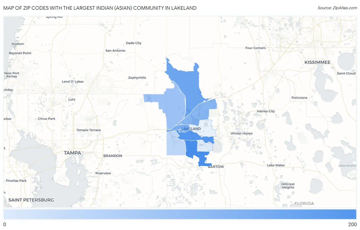Zip Codes with the Largest Indian (Asian) Community in Lakeland Map