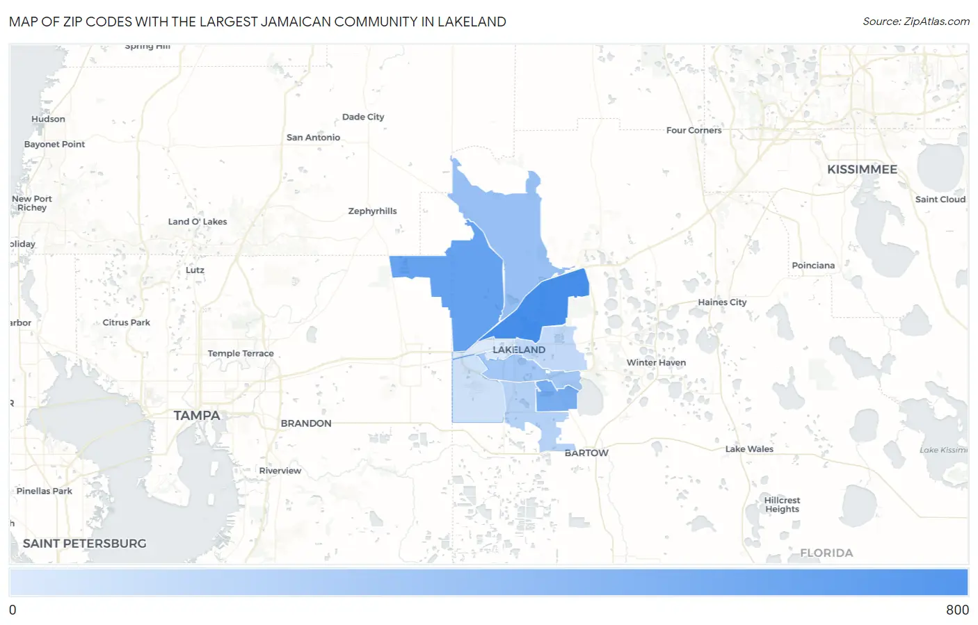 Zip Codes with the Largest Jamaican Community in Lakeland Map