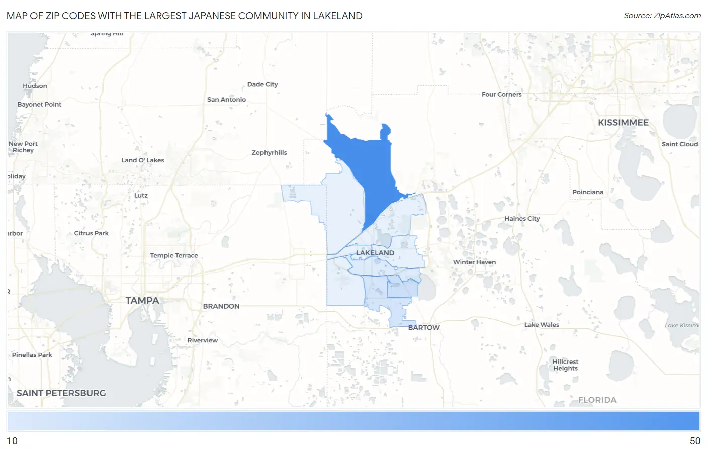 Zip Codes with the Largest Japanese Community in Lakeland Map