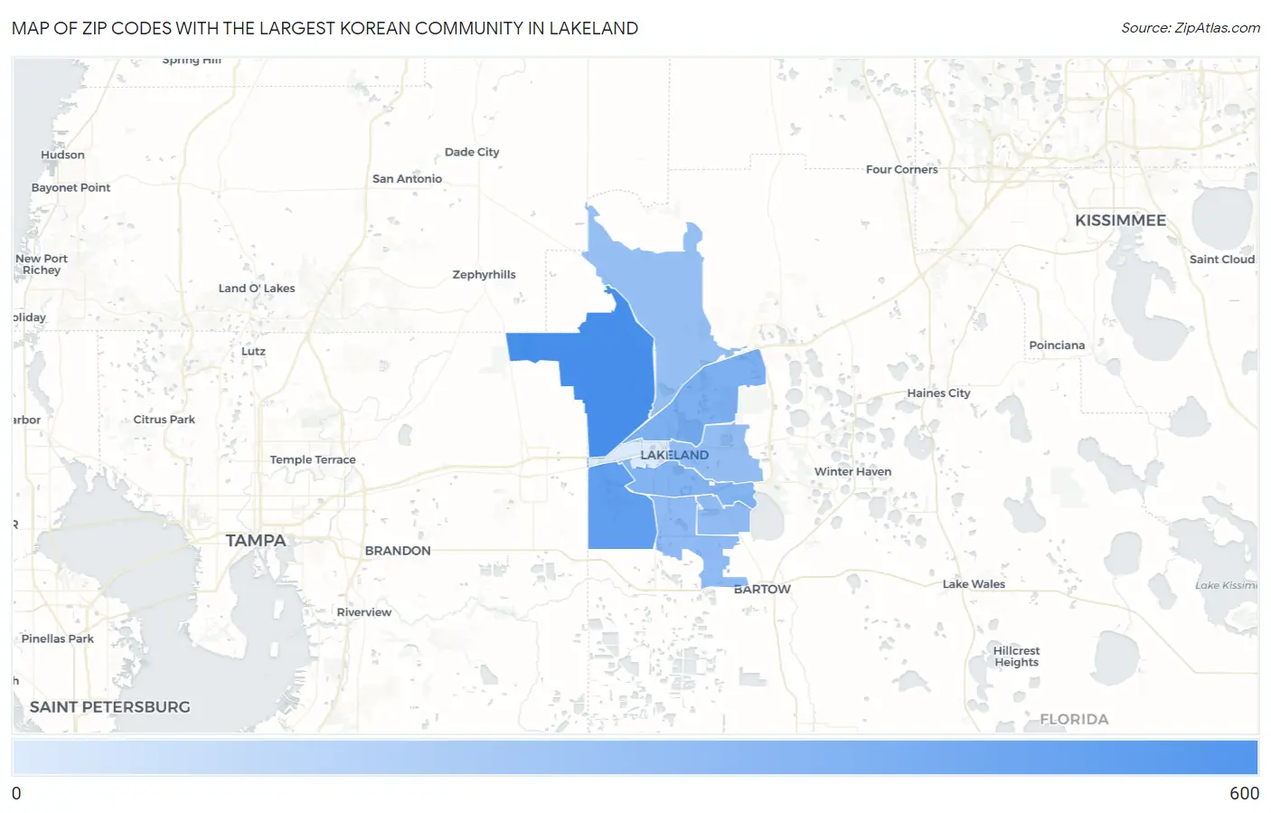 Zip Codes with the Largest Korean Community in Lakeland Map
