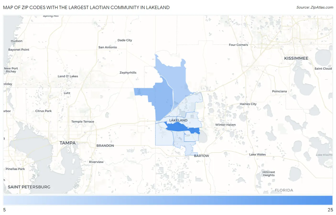 Zip Codes with the Largest Laotian Community in Lakeland Map